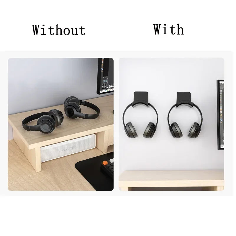 Soporte para auriculares, colgador de montaje en pared debajo del escritorio, soporte para estante de auriculares sin perforar, soporte de exhibición para auriculares