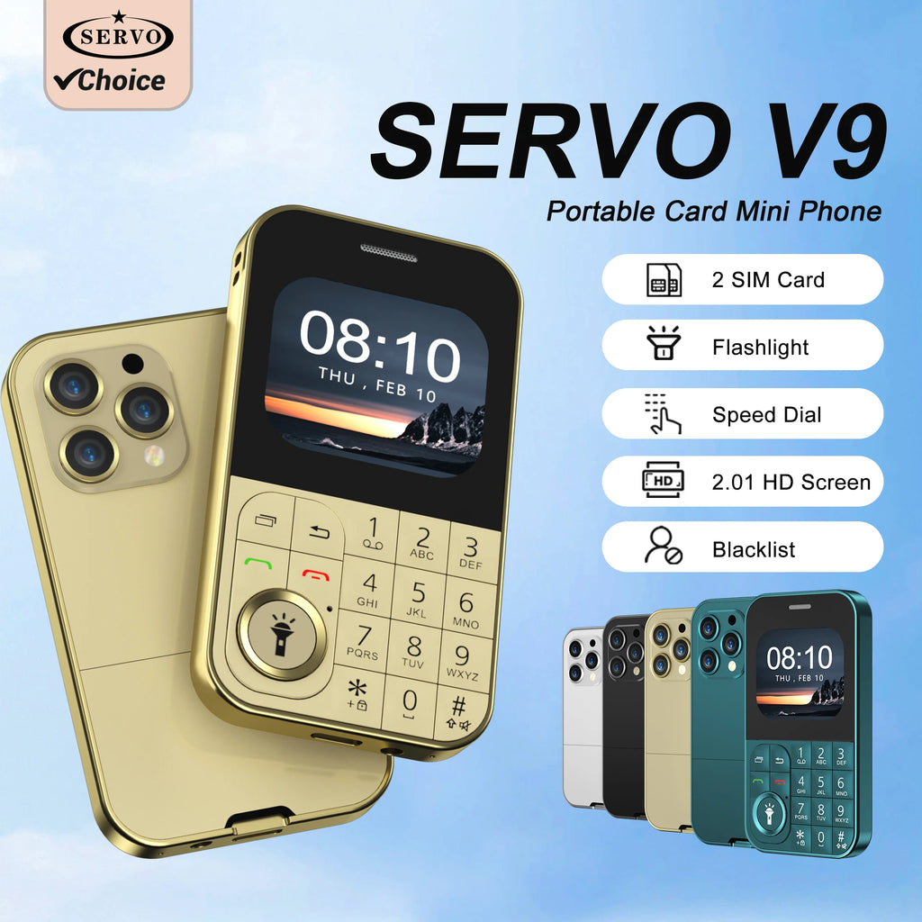 SERVO V9 pequeño teléfono móvil 2,01 pulgadas 2 tarjetas SIM voz mágica Radio FM antorcha velocidad Dial 2G GSM Mini teclado teléfono móvil MP3 MP4