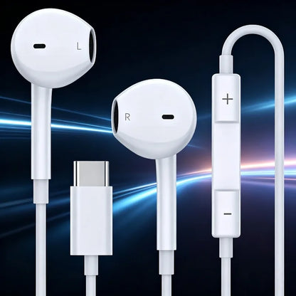Audífonos USB C para iPhone 17 16 15, Auriculares con Cable Tipo C, Micrófono Integrado y Control de Volumen, Sonido Estéreo HiFi