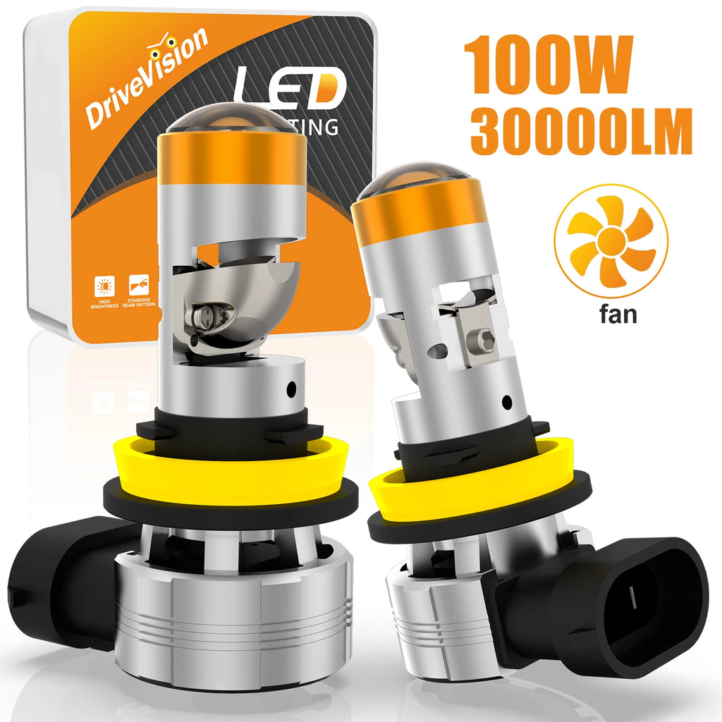 DriveVisionH11Led lente 1:1 proyector Led H4 H7 H18 9005 9006 9012 bombillas de faros delanteros de coche Mini lente de proyector Turbo Led 6000K