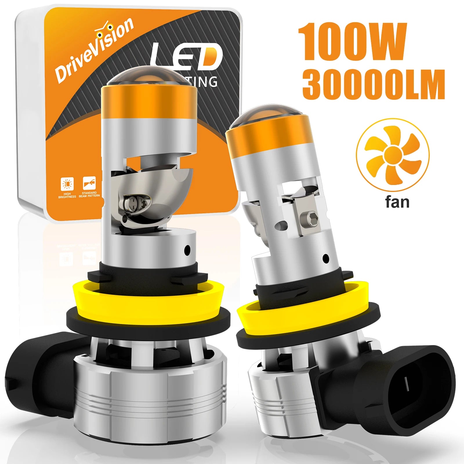 DriveVisionH11Led lente 1:1 proyector Led H4 H7 H18 9005 9006 9012 bombillas de faros delanteros de coche Mini lente de proyector Turbo Led 6000K