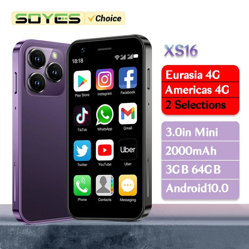 SOYES XS16-Mini teléfono inteligente, Smartphone con 3GB de RAM, 64 ROM, 4G, LTE, Android 10,0, cuatro núcleos, 2000mAh, tipo C, Dual SIM, modo de espera, 3,0