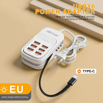 Estación de Carga USB Multi-Puerto 6 en 1, 3PD 3USB, Regleta de Escritorio, Adaptador de Carga Rápida, Enchufe EU, UK, US, Enchufe de Viaje