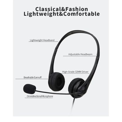 Auriculares de ordenador USB de 3,5mm con micrófono con cancelación de ruido, red de chat, enseñanza, videoconferencia, auriculares estéreo con cable