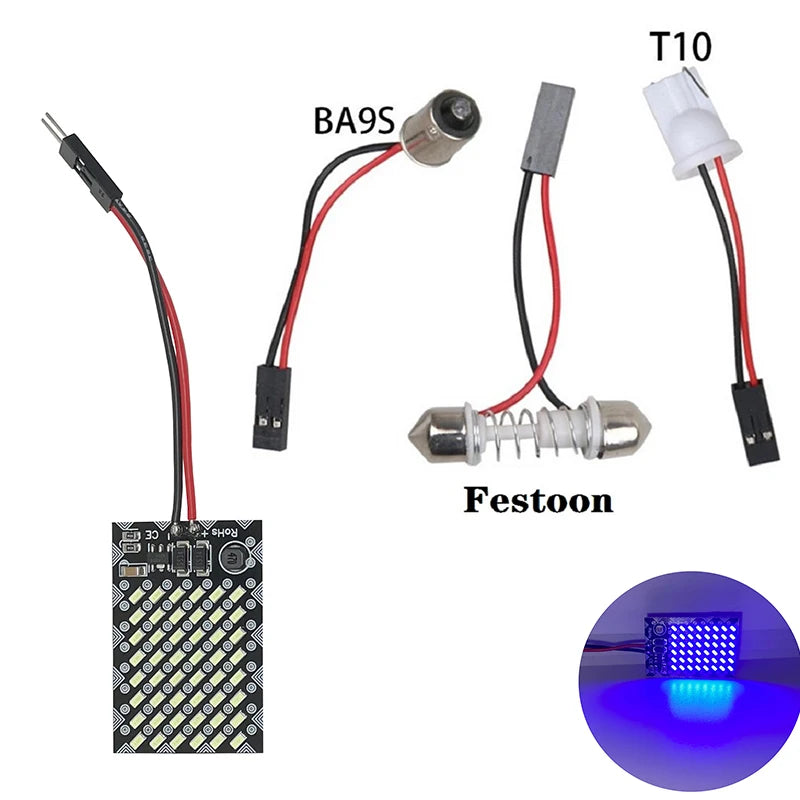 Panel de luz Interior de camión de 12V/24V T10 festón BA9S lámpara de lectura luz de placa 9 48 SMD 2835 bombilla LED de techo C5W adorno blanco azul