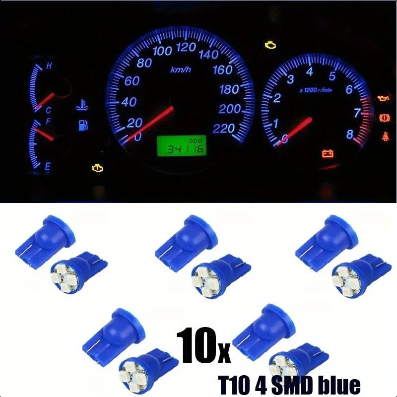 10 Uds luz de coche T10 4SMD 1210 LED cuña tablero calibre cluster bombilla hielo azul blanco verde rojo luz LED luz de lectura de coche