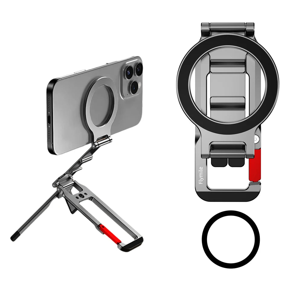 Soporte magnético para teléfono Flymile con mosquetón, compatible con iPhone 18 Pro Max, 17, 16, 15 y accesorios, trípode compatible con MagSafe.