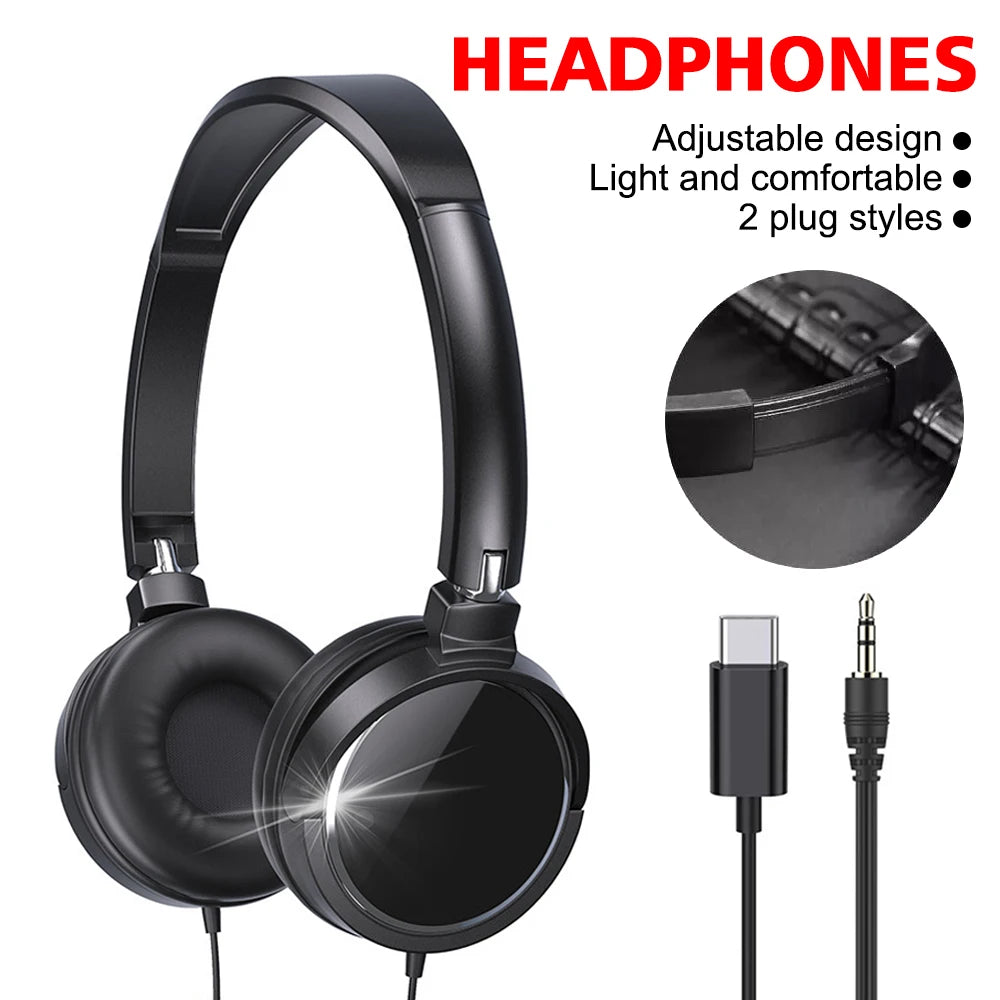Auriculares con cable con enchufe de 3,5mm/tipo C, auriculares plegables, auriculares estéreo de graves a la moda para música, para PC, MP3, teléfonos inteligentes y tabletas