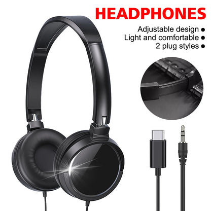 Auriculares con cable con enchufe de 3,5mm/tipo C, auriculares plegables, auriculares estéreo de graves a la moda para música, para PC, MP3, teléfonos inteligentes y tabletas