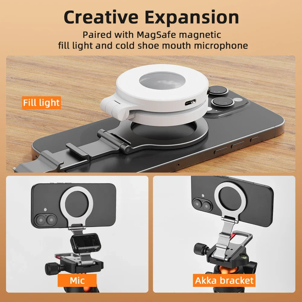 Soporte magnético para teléfono Flymile con mosquetón, compatible con iPhone 18 Pro Max, 17, 16, 15 y accesorios, trípode compatible con MagSafe.