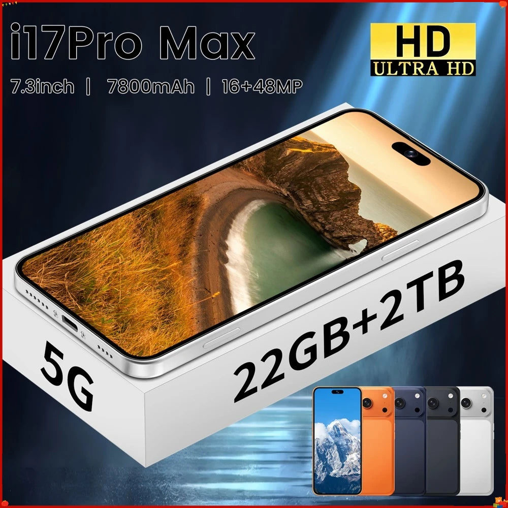 Nuevo Teléfono Inteligente Android 5G Ai 17 Pro Max 7.3HD, Teléfonos Móviles Inteligentes con Doble SIM, 7800 mAh, 22 GB + 2 TB, Desbloqueado, 16+48 MP