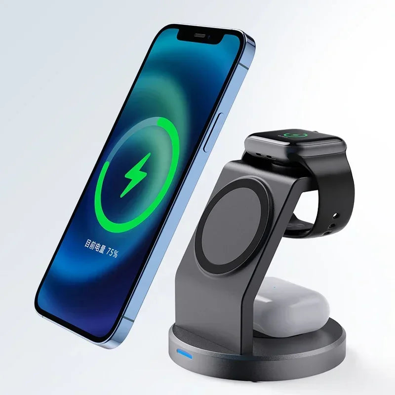 Soporte de cargador inalámbrico magnético 3 en 1 para iPhone 16 15 14 13 Pro Max iWatch AirPods estación de carga rápida MagSafe