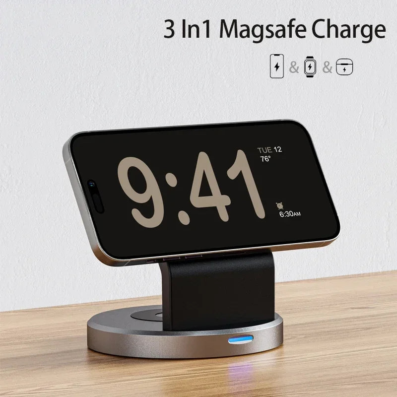 Soporte de cargador inalámbrico magnético 3 en 1 para iPhone 16 15 14 13 Pro Max iWatch AirPods estación de carga rápida MagSafe